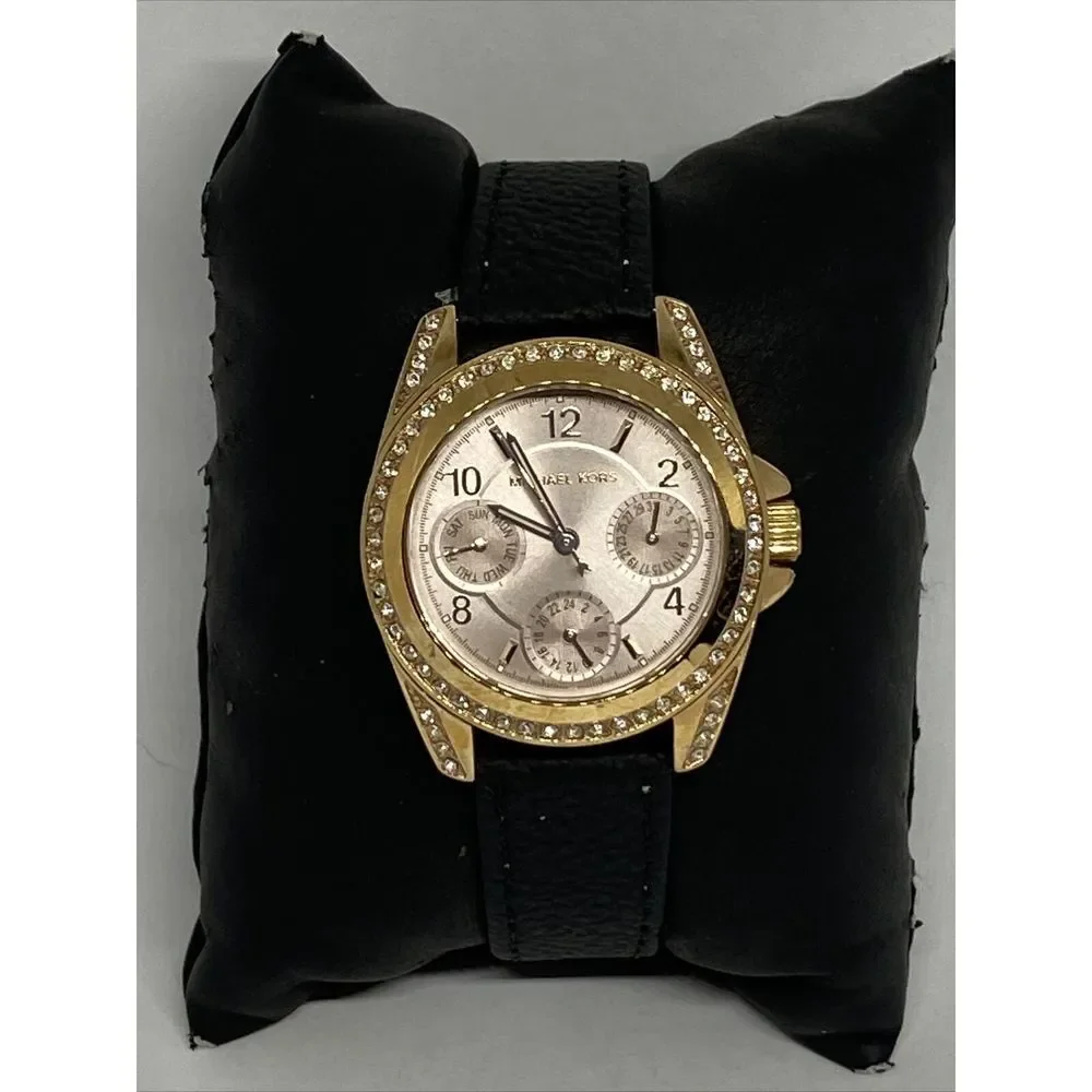 Michael Kors Blair MK6175 Women's Black Leather Analog Quartz Dial Watch EY674